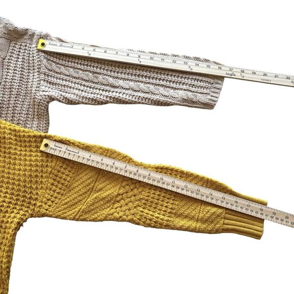 Time and Tru Lot Of 2 Women's Size L Yellow Beige Pullover Mixed Stitch Sweaters - Picture 6 of 13